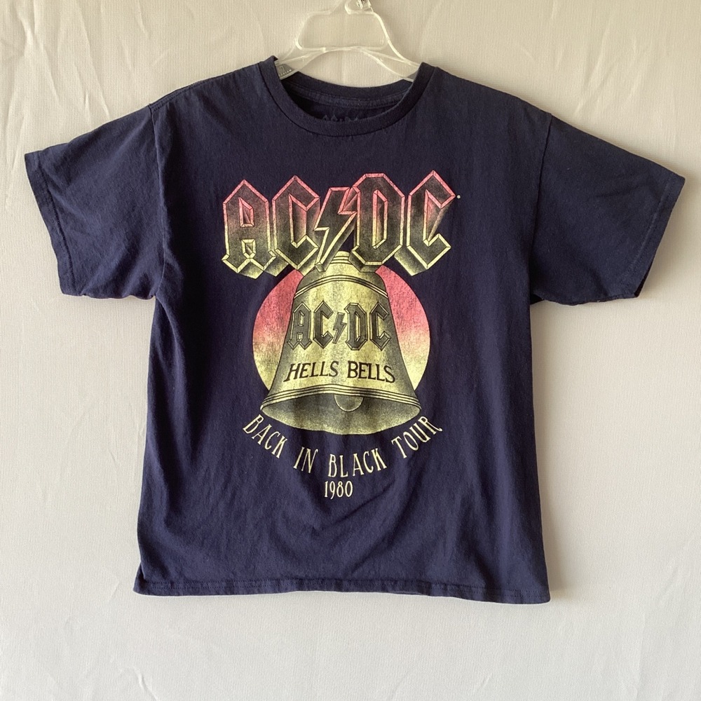 AC/DC Small Hells Bells Back In Black Tour 1980 Graphic T-Shirt Black Cotton
